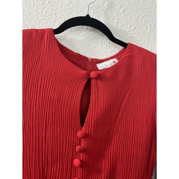 Vintage Scarlett Union Tag Ribbed Long Sleeve Red Dress Size 1 Bodycon USA Made - Picture 4 of 16